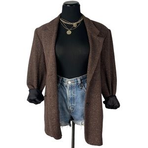 Sold🥀 Vintage Dark Academia Herringbone Blazer Oversized Dark Chocolate Size 14